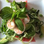 Cucumber Noodles with Chili Watermelon and Shrimp