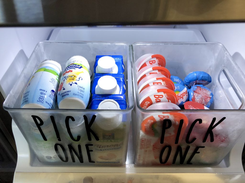 refrigerator organization for pack your own lunch station for the kids (the container store)