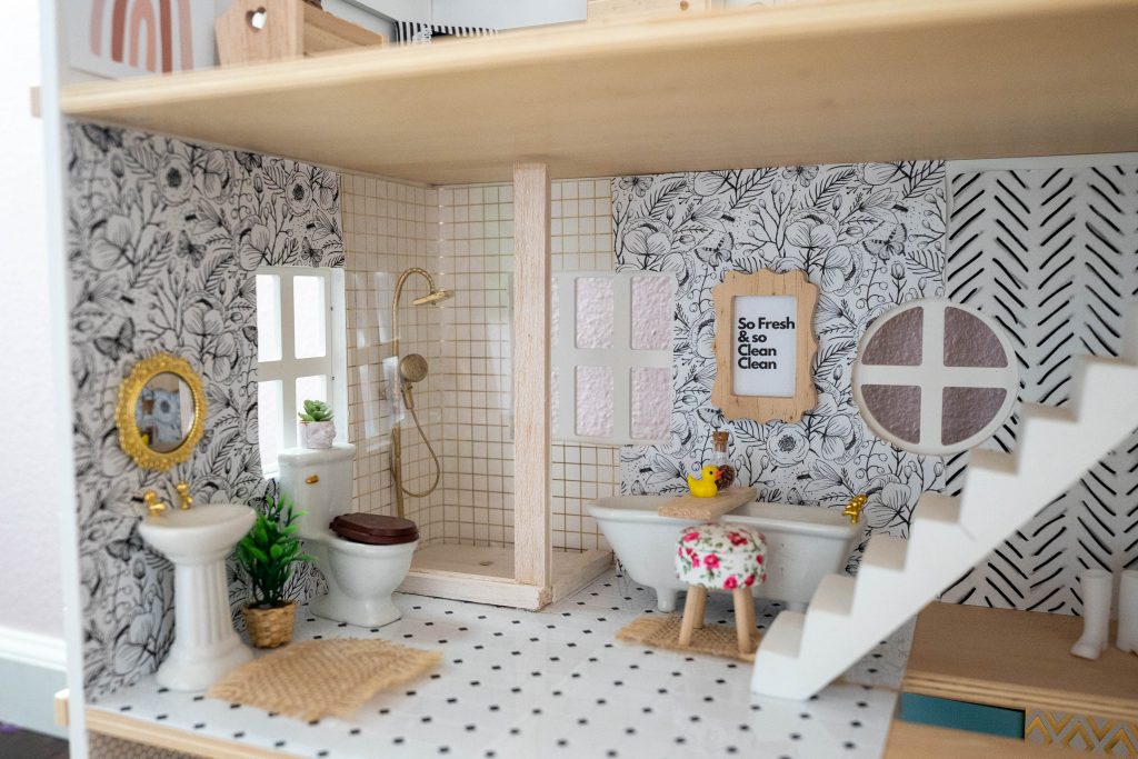 Fixer upper inspired decorated DIY dollhouse