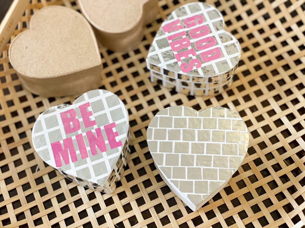 Disco ball conversation hearts with paper mache hearts