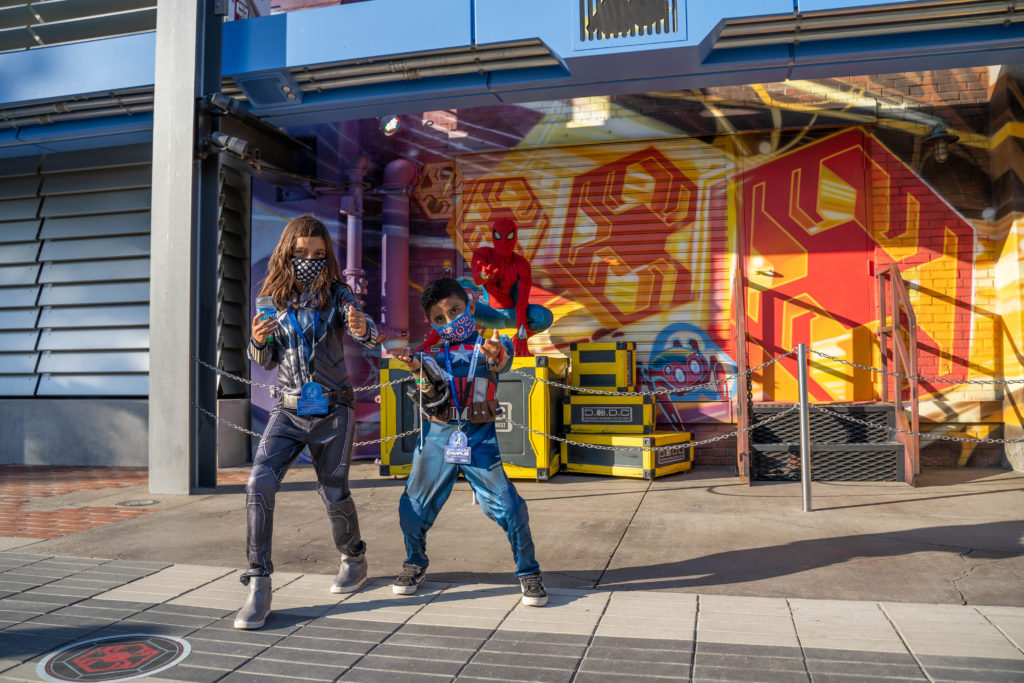 Spiderman meet and greet outside of WEB Slingers: A Spiderman Adventure