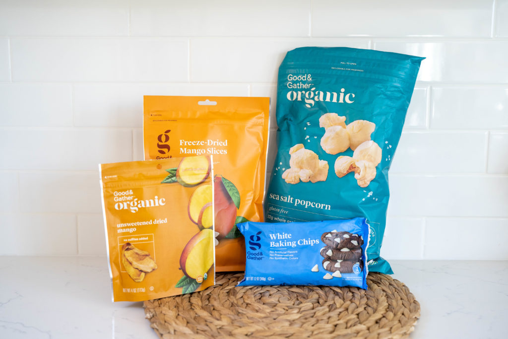 Ingredients for tropical popcorn mix using Good & Gather products from Target