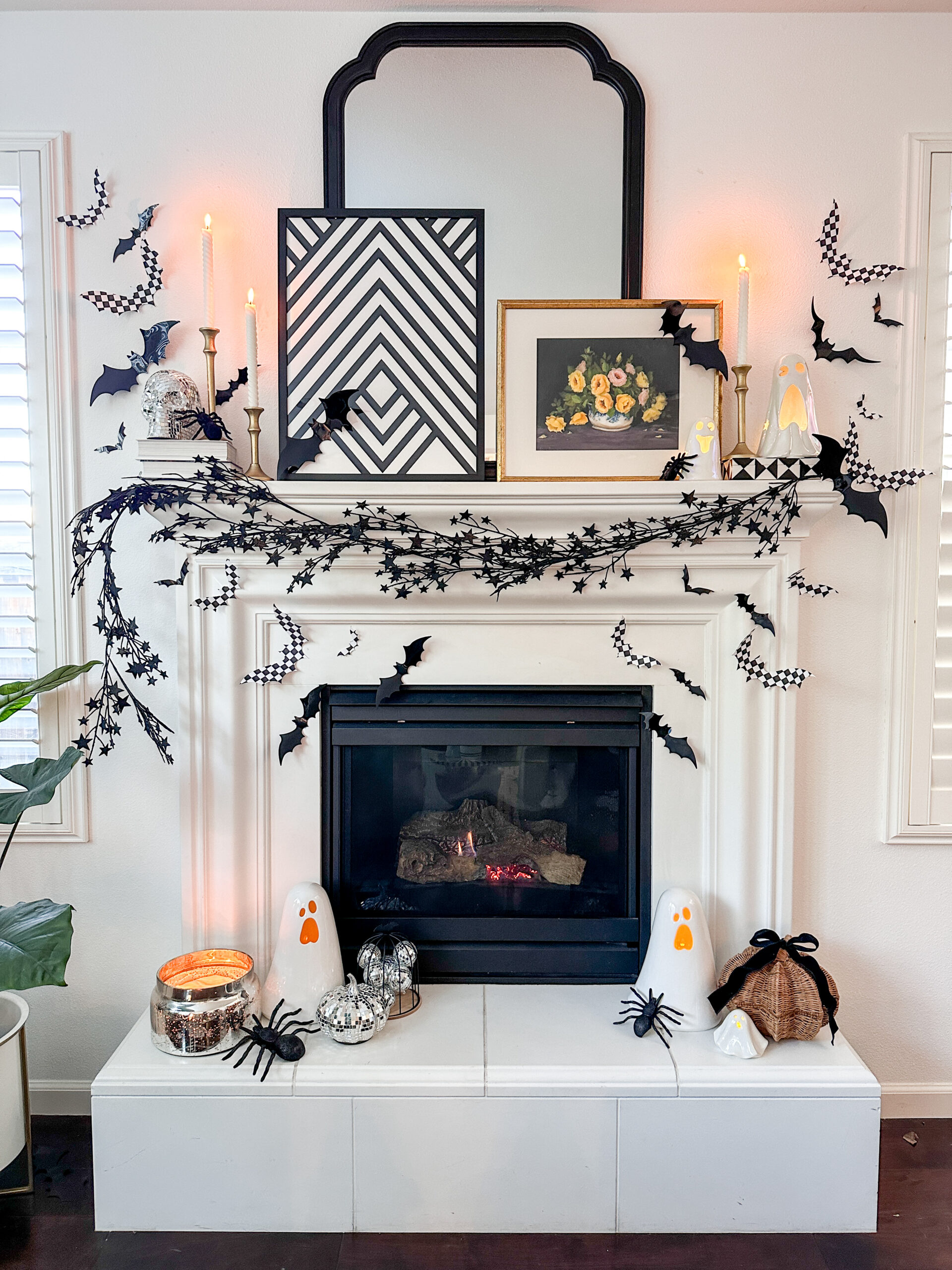 Checkered Bats & Star Garland - Halloween Mantle - Treehouse Threads